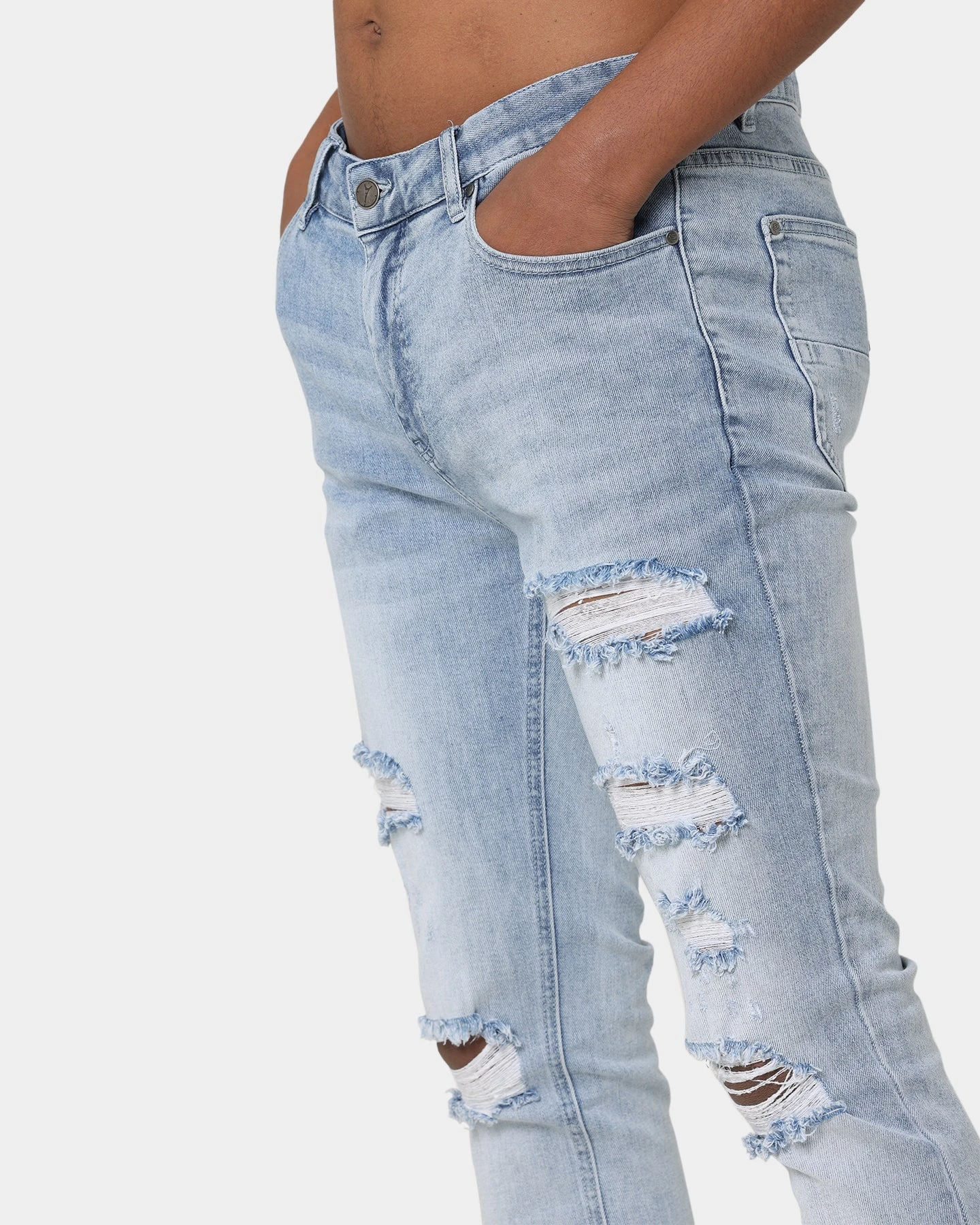 Carré Rugueux Distressed Skinny Jeans Light Blue - Image 7