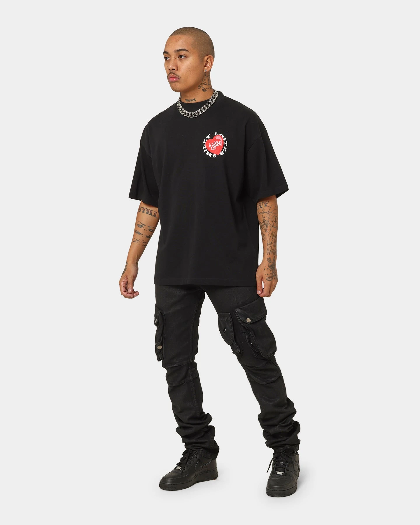 MNML Waxed Denim Cargo Pants Black - Image 2
