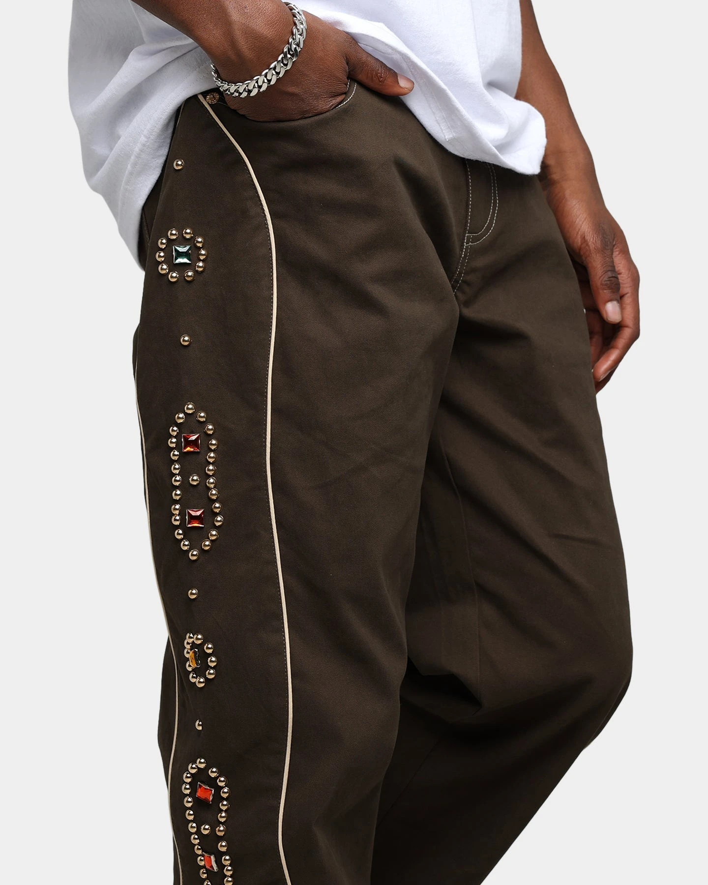 International Collective Bejewelled Cargo Pants Brown - Image 5