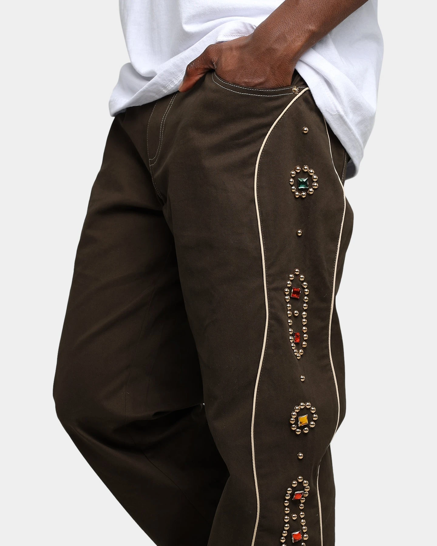 International Collective Bejewelled Cargo Pants Brown - Image 6