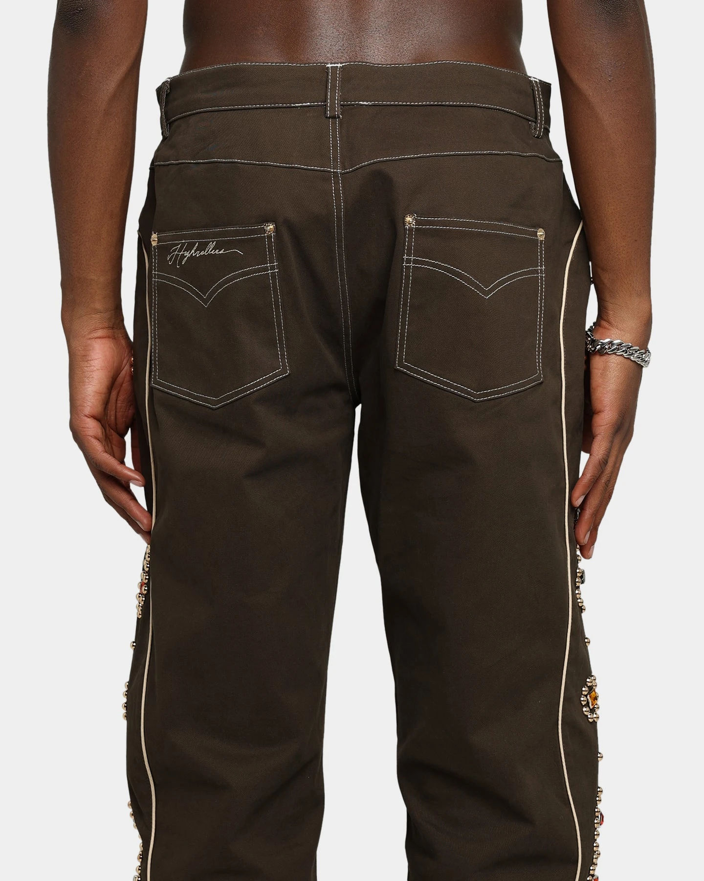 International Collective Bejewelled Cargo Pants Brown - Image 8