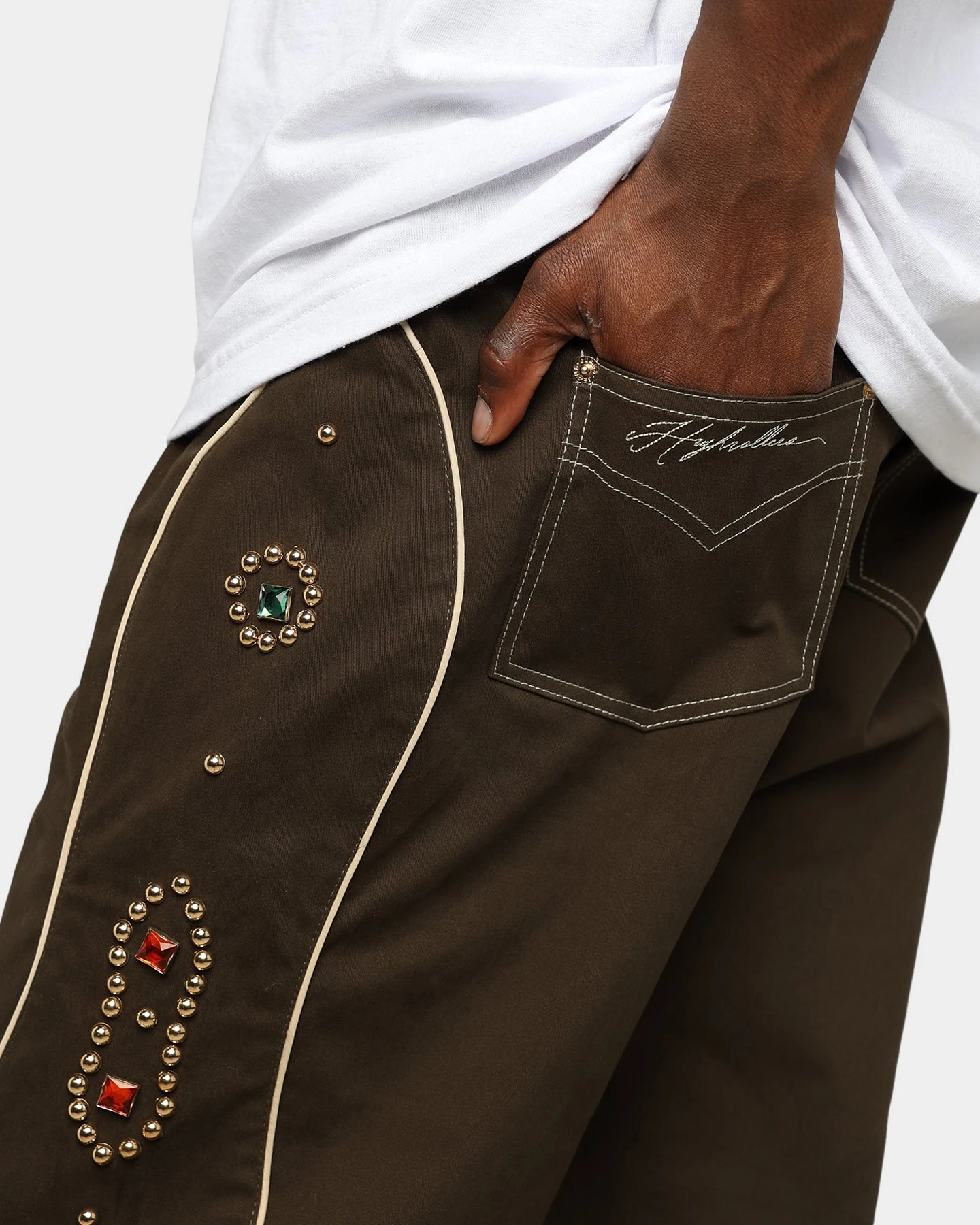 International Collective Bejewelled Cargo Pants Brown - Image 9