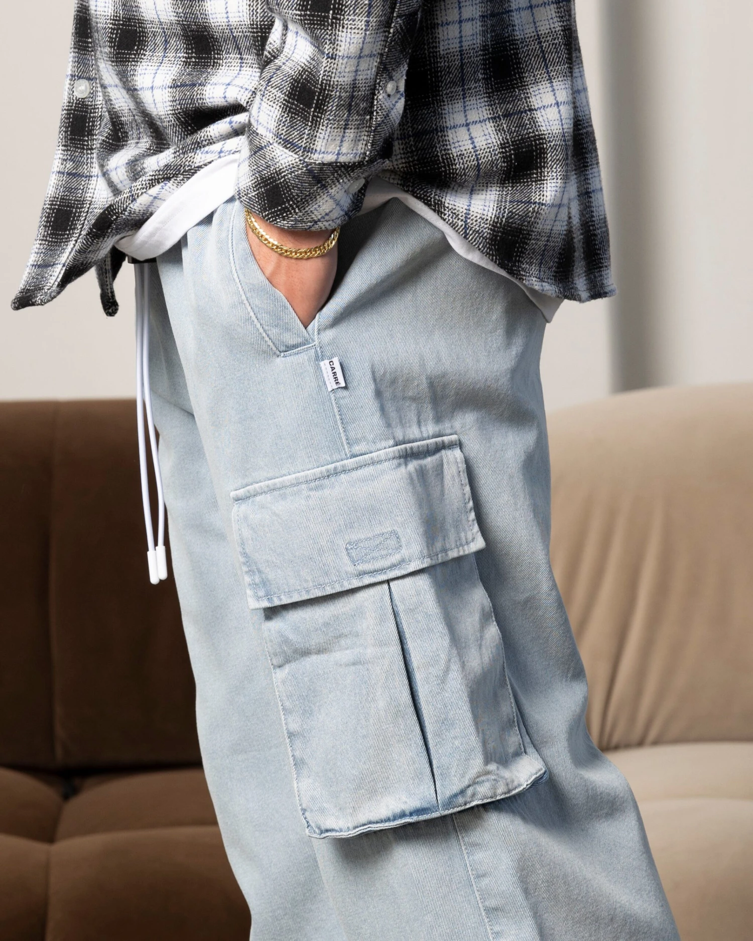 Carre Denim Superior Cargo Joggers Light Blue - Image 4