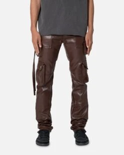 MNML D152 Leather Cargo Pants Brown