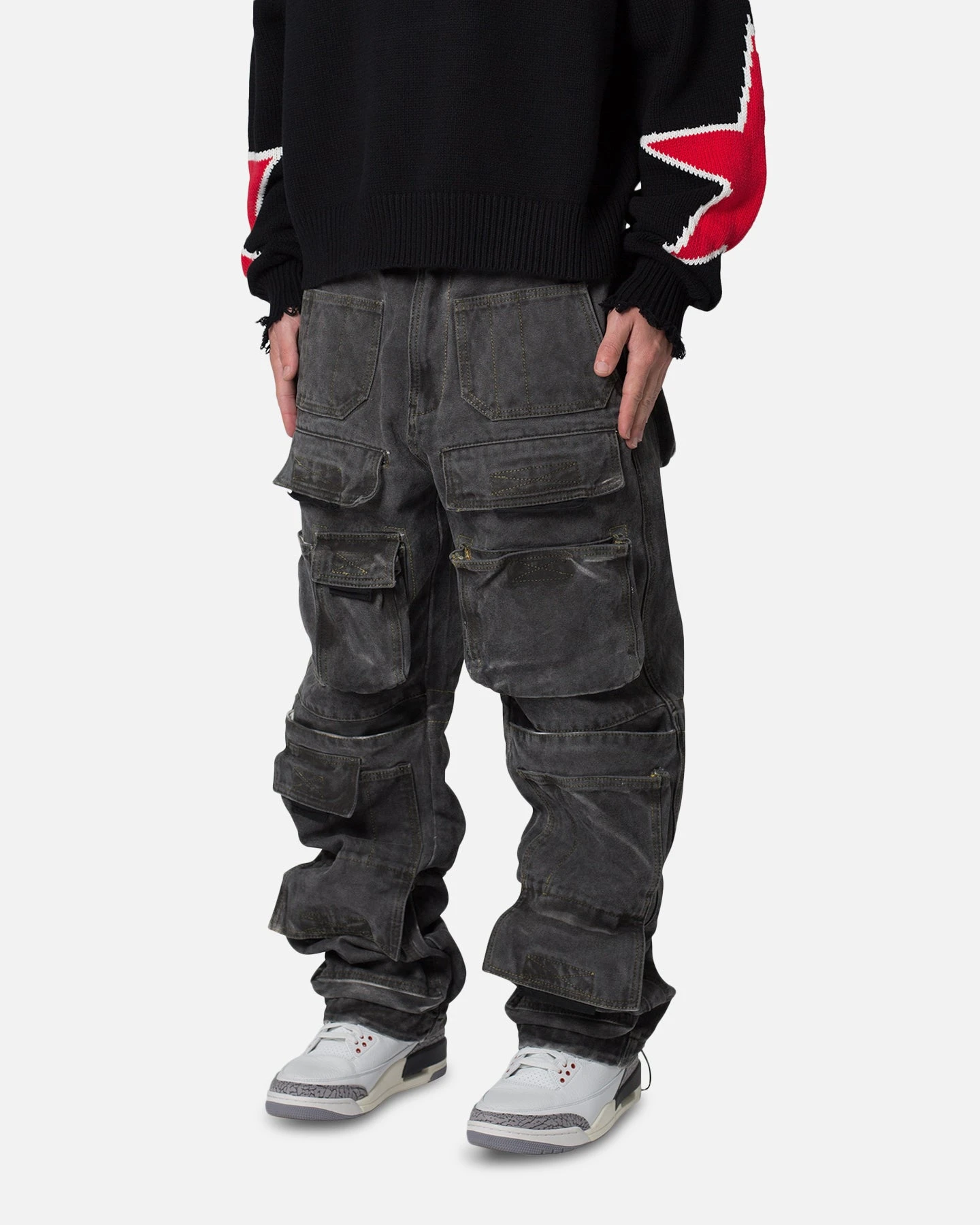 MNML Baggy Skater Cargo Denim Jeans Black - Image 2