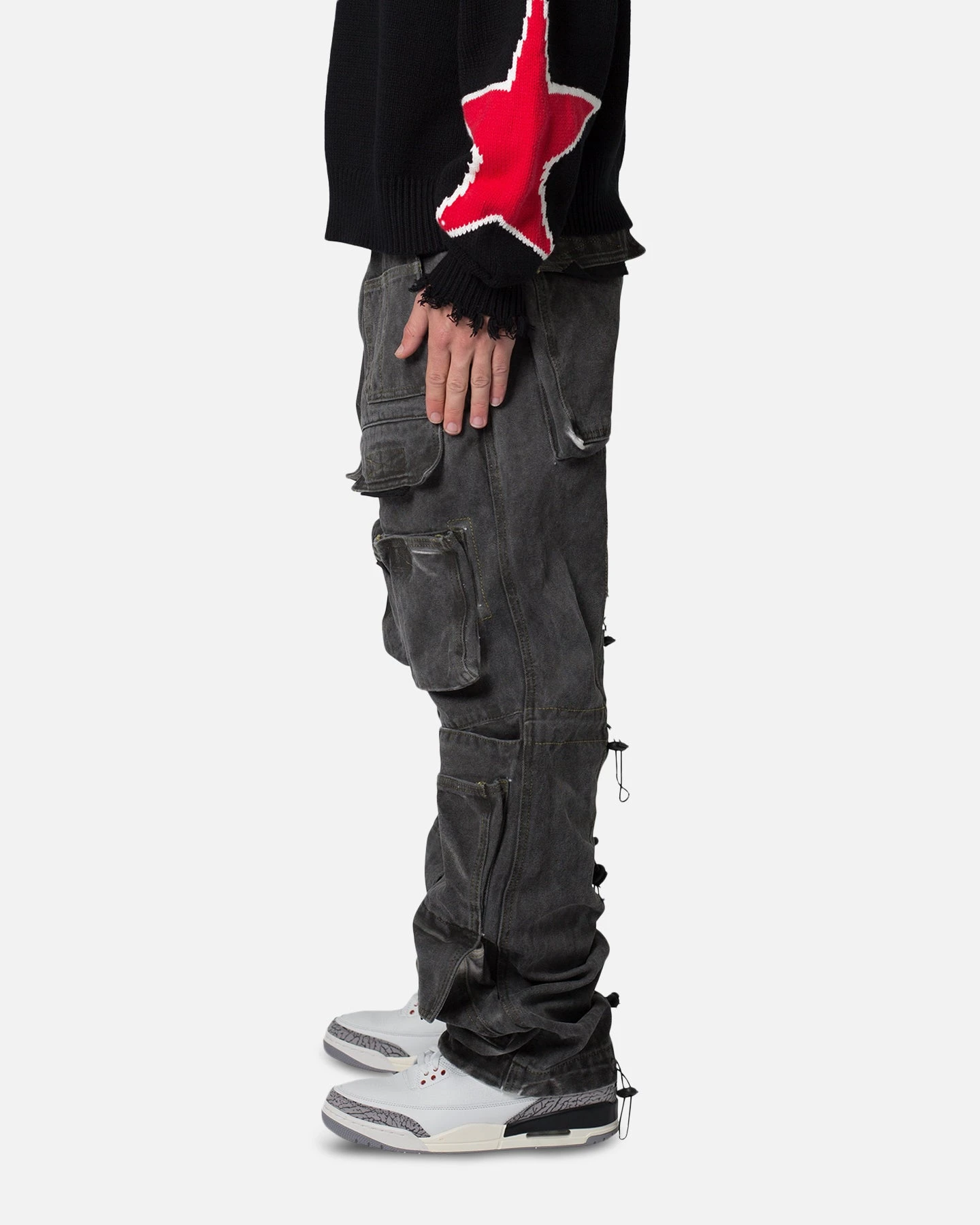 MNML Baggy Skater Cargo Denim Jeans Black - Image 3