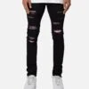 MNML X555 Crystal Skinny Denim Jeans Black/Pink
