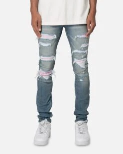MNML X555 Crystal Skinny Denim Jeans Blue/Pink