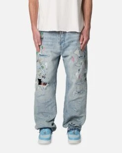 MNML Ultra Baggy Paint Denim Jeans Blue